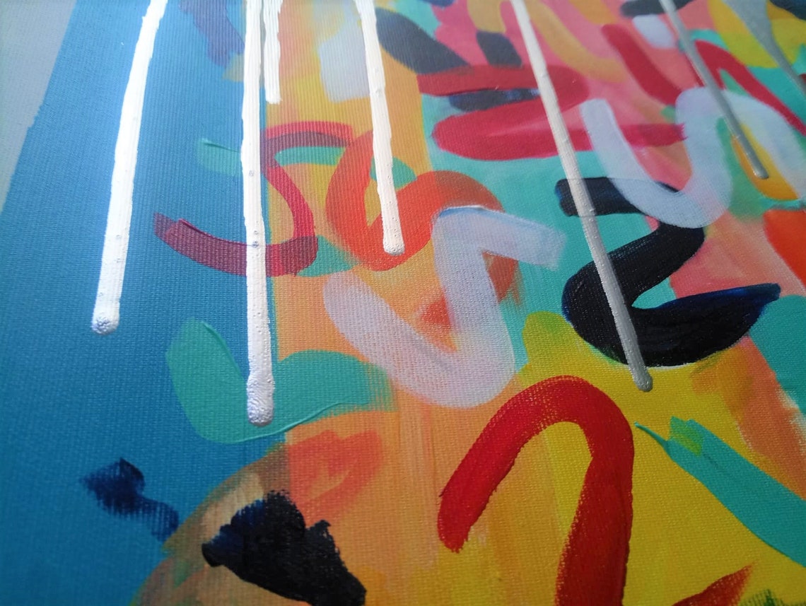 Blue Border Colorful Squiggle Drip Joyful Abstract Art Poster - Image 5