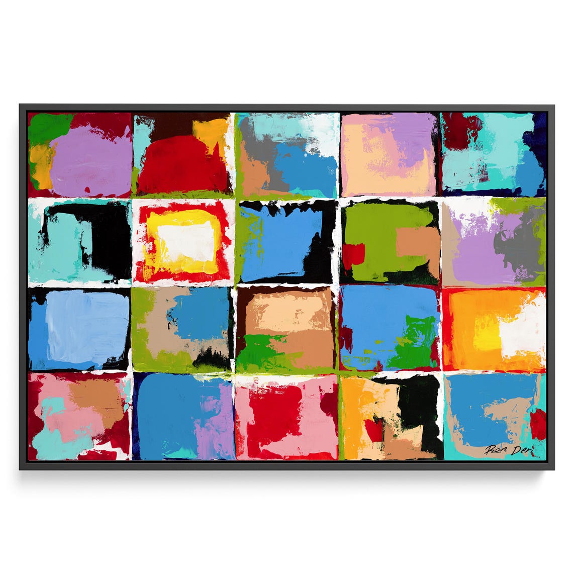 Urban Mosaic Twenty Colorful Abstract Squares Grid Art Poster