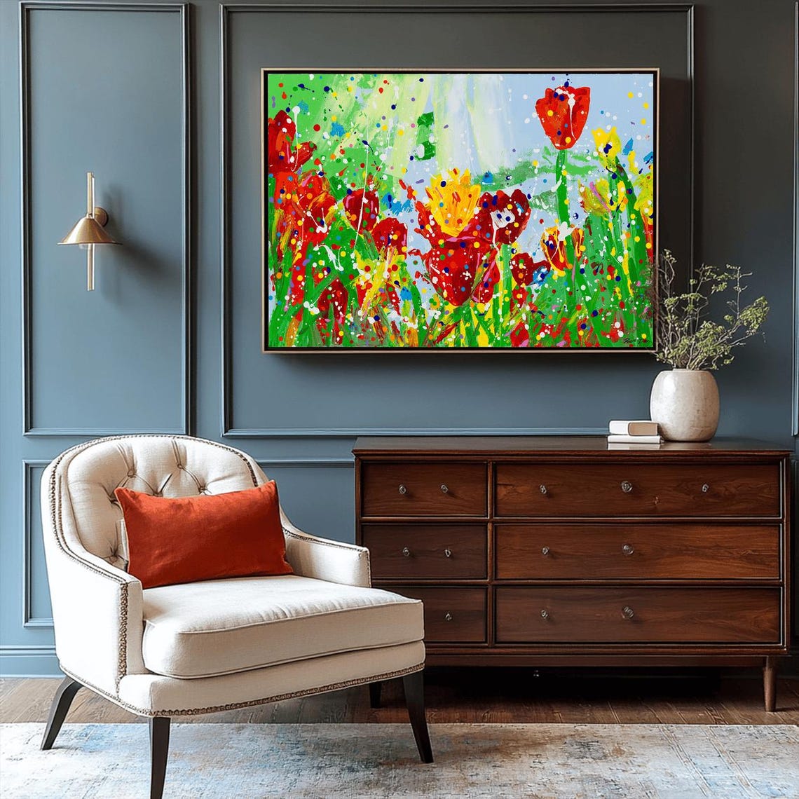 Red Yellow Tulips Field Wide Floral Abstract Artwork Decor Poster - Image 4