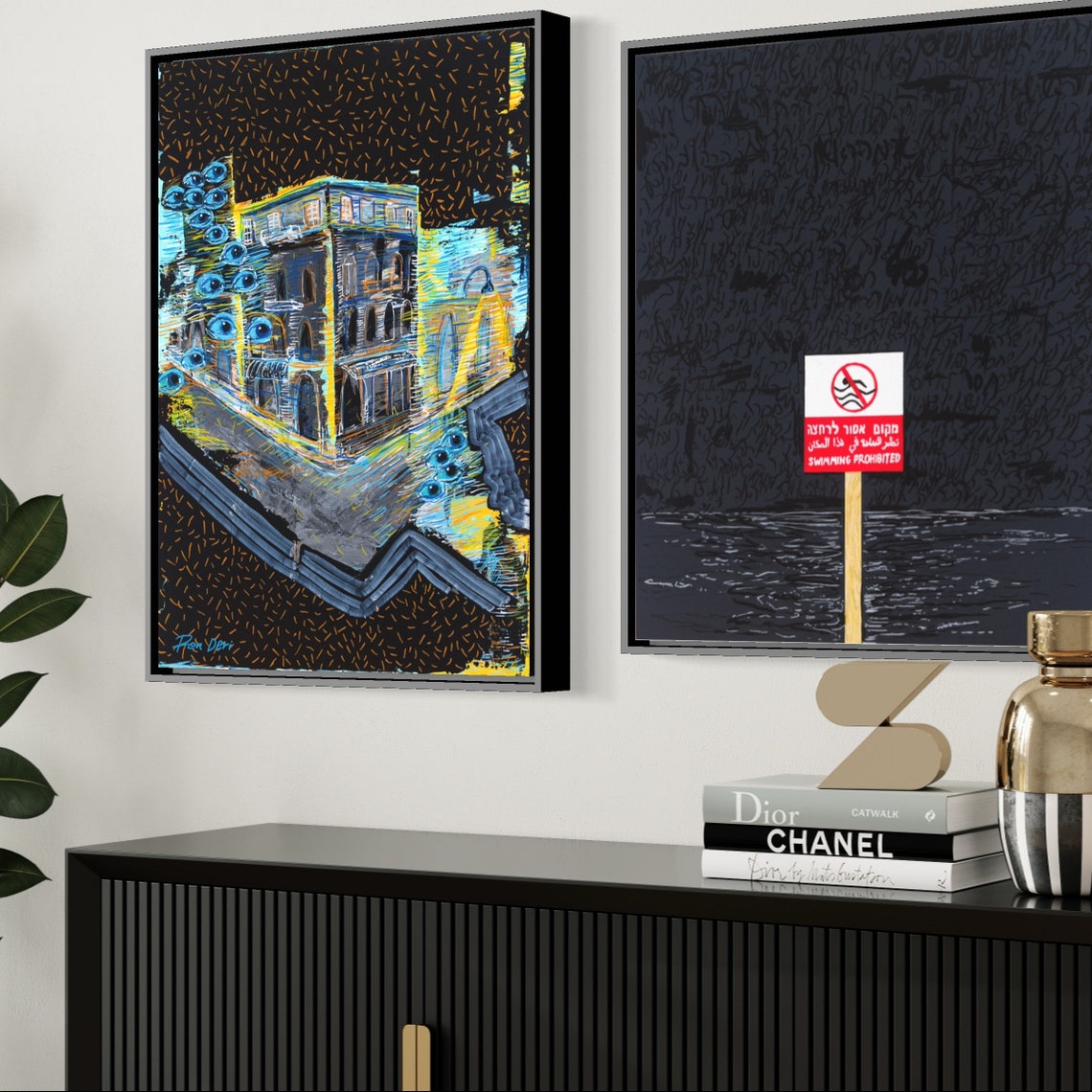 Blue Night Building Eyes Surreal Cityscape Abstract Art Poster - Image 5