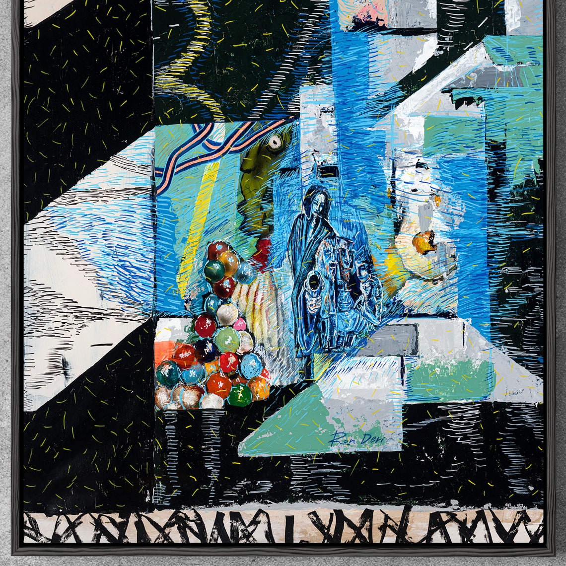 Ron Deri Conspiracy Blue and Black Geometric Abstract Art Poster - Image 2