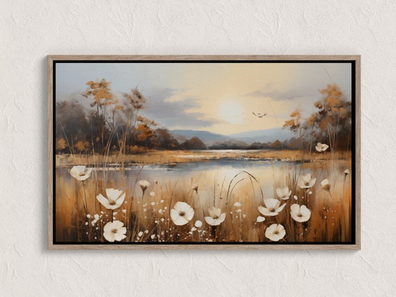 Spring Meadow Sunset Serene Landscape Painting Oil On Canvas Tranquil Beauty Impressionist Style