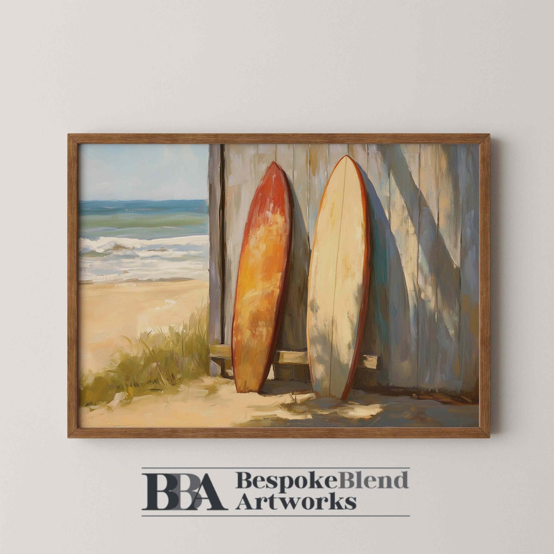 Vintage Surfboards Beach Shack Ocean Painting Coastal Wall Art
