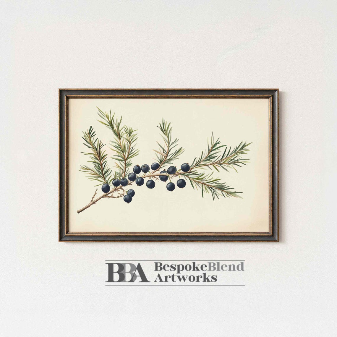 Botanical Wall Art Juniper Berry Poster Watercolor Branch Neutral Greenery Scandinavian Decor Kitchen Herb Print