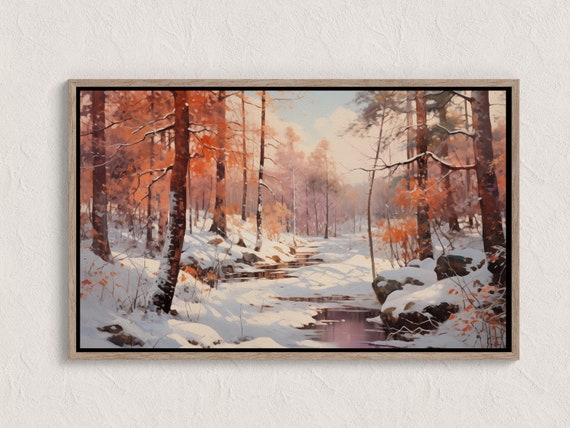 Winter Landscape Oil Painting Cozy Snowy Forest Wall Art Decor For Living Room Seasonal Artwork