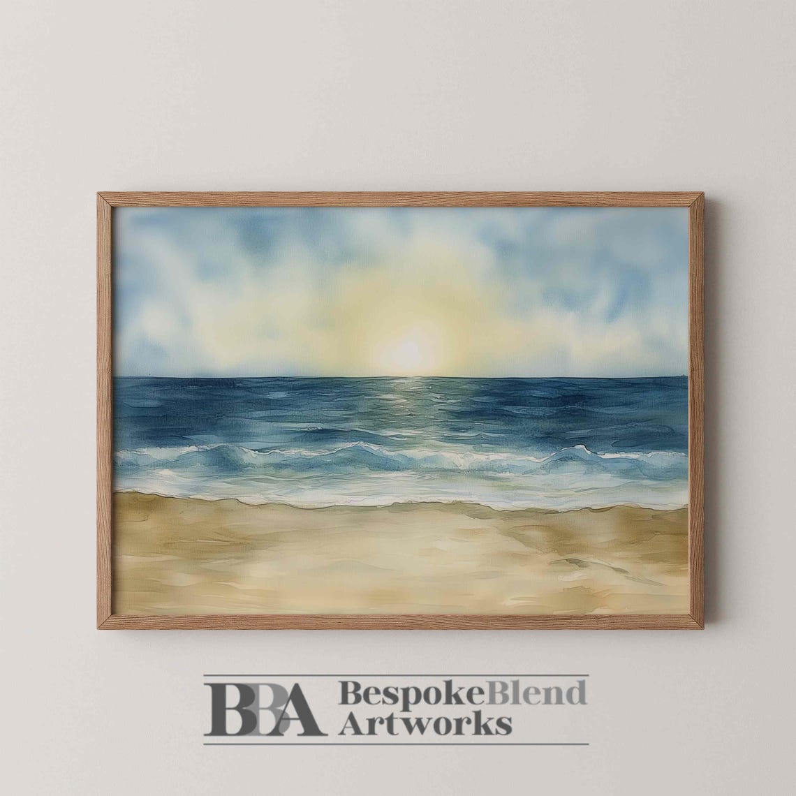 Serene Calm Ocean Sunrise Watercolor Soft Beach Waves Art Poster