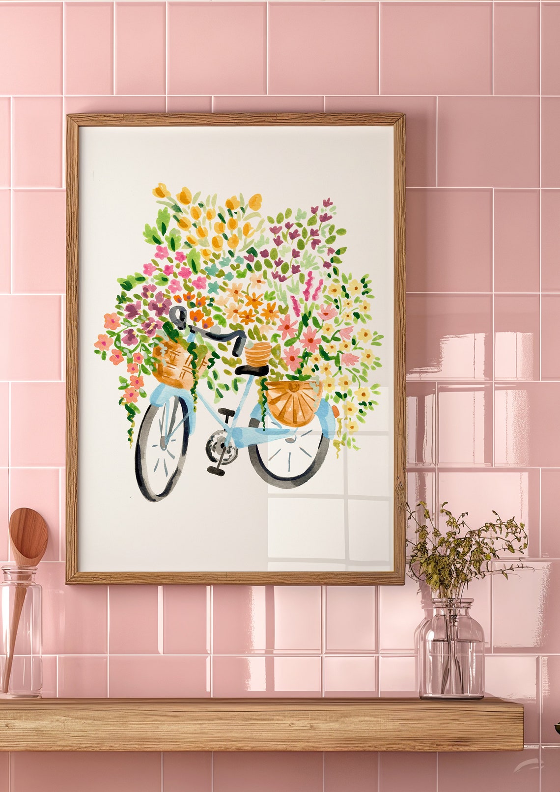 Flower Bike Print Floral Wall Art Cute Bicycle Girls Room Decor Watercolor Flowers Sabina Fenn - Image 2