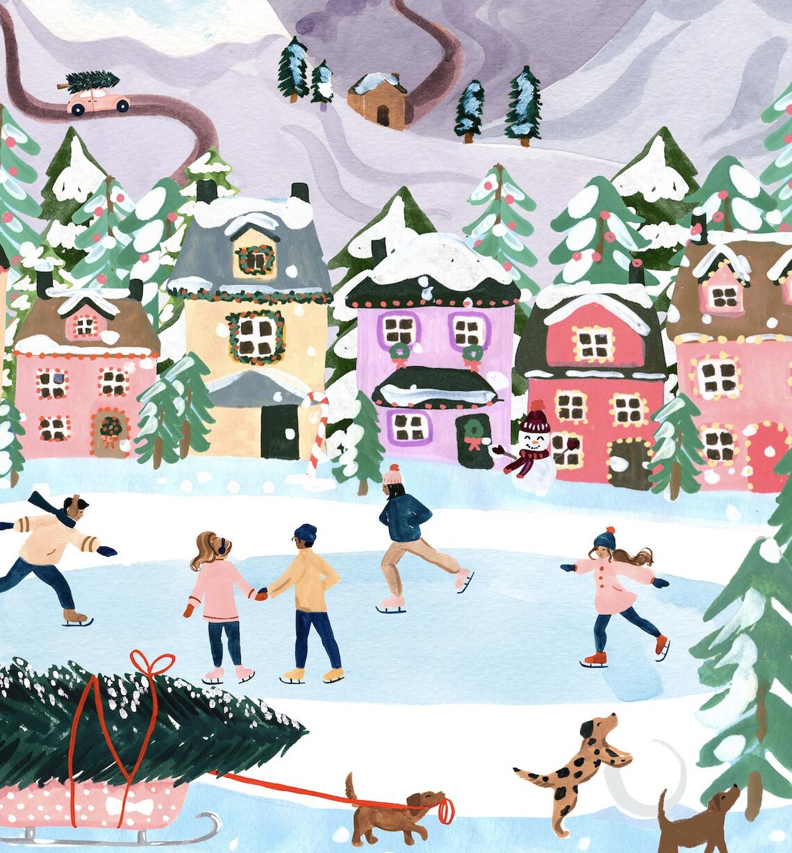 Christmas Village Festive Winter Wonderland Art Print - Image 2