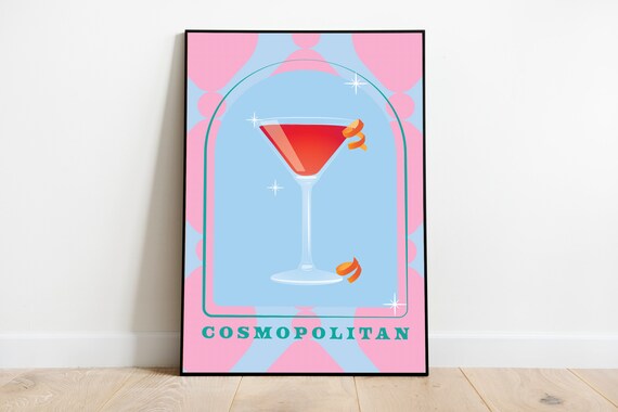Cosmopolitan Retro Cocktail Bar Cart Colorful Kitchen Art Print