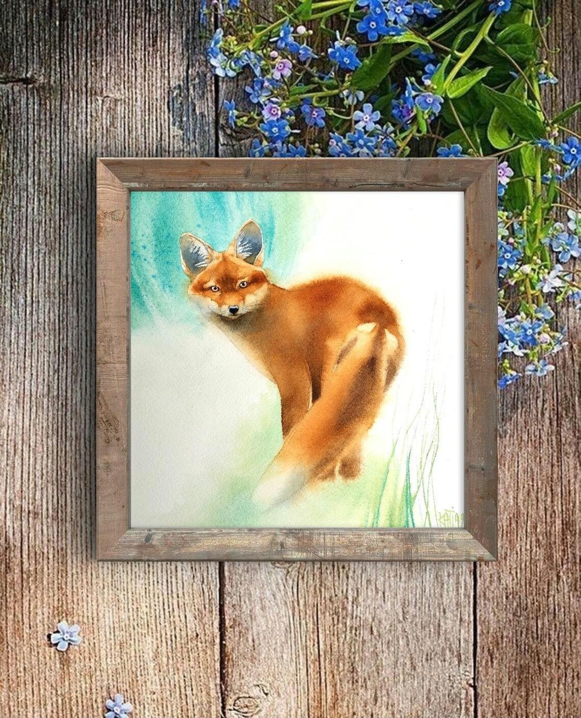 Little Surprised Fox Watercolor Animal Art Print