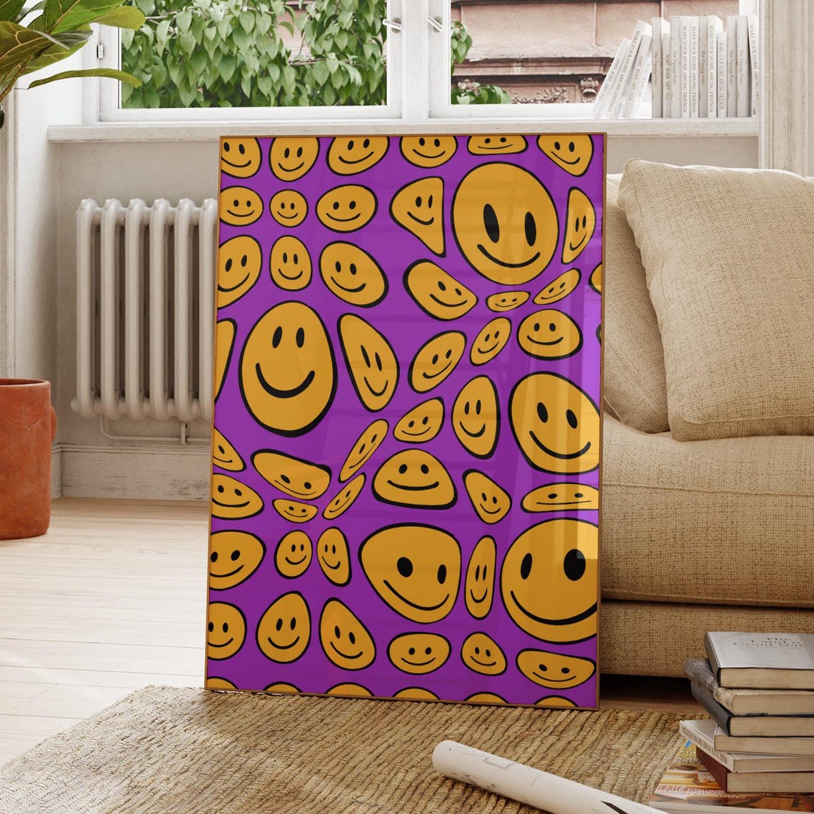 Acid House Rave Smiley Face Pattern Trippy 90s Style Wall Poster