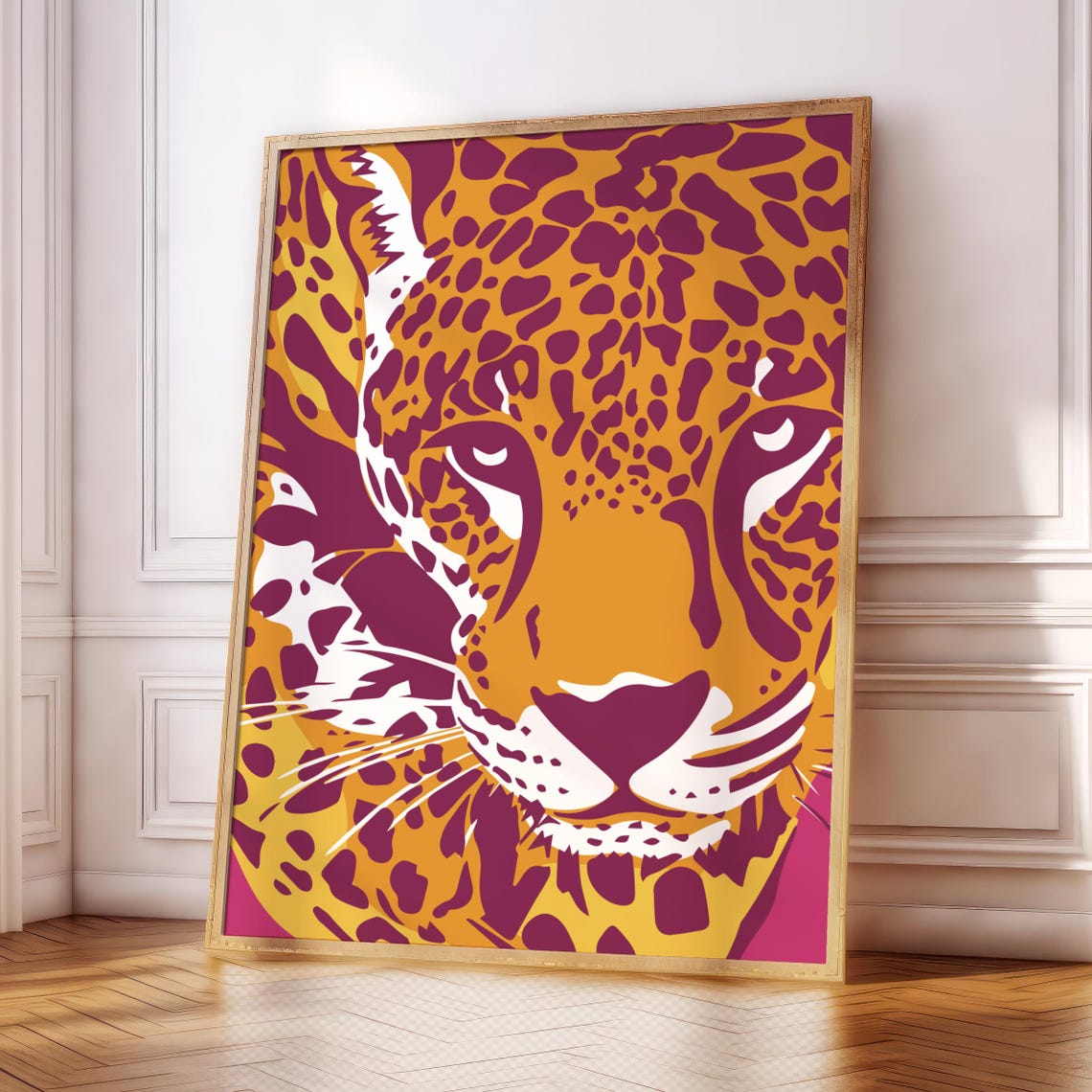 Pop Art Leopard Face Orange Purple Bold Wildlife Jungle Poster