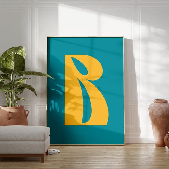 Custom Letter Print Wavy Retro Font Personalised Alphabet Initial Poster Birthday Gift Anniversary For Friend