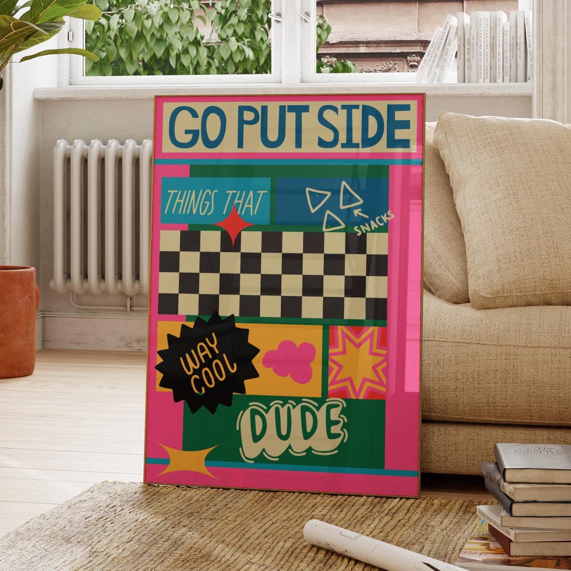 Go Put Side Way Cool Dude Retro 90s Pop Art Collage Wall Poster
