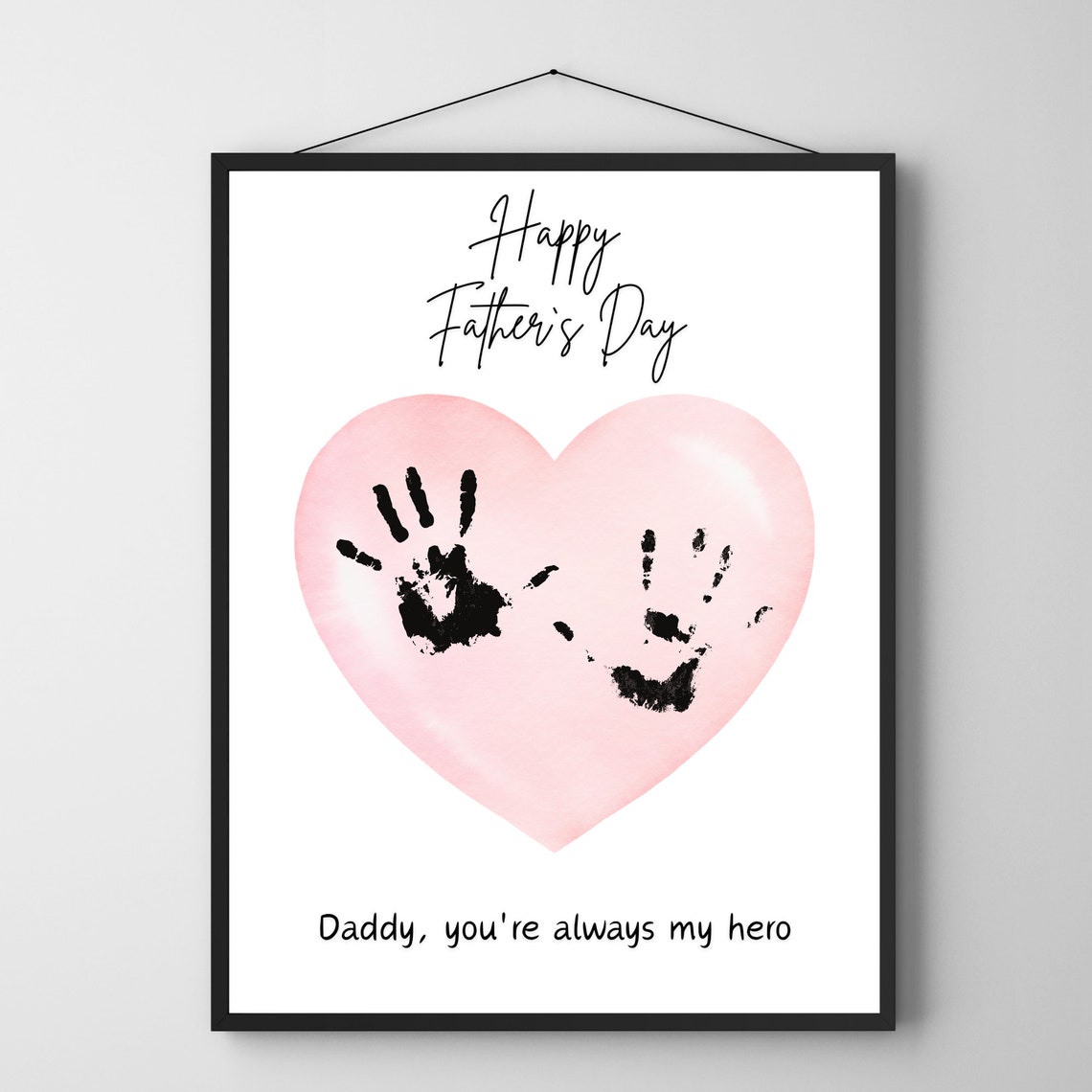 Happy Fathers Day Pink Heart Hand Footprints Art Print Daddy Gift - Image 3