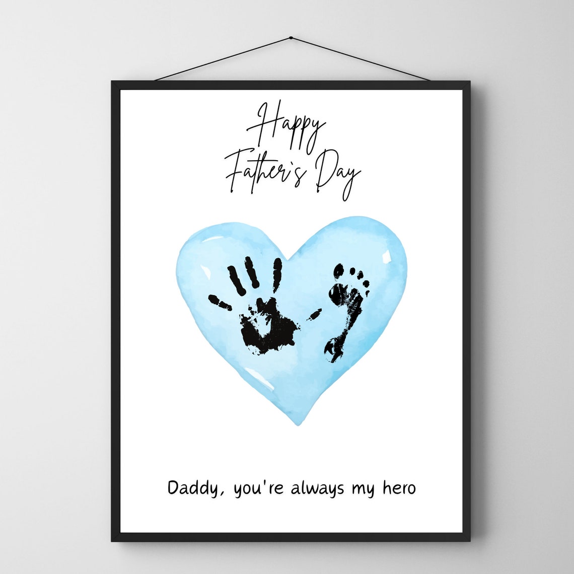 Happy Fathers Day Blue Heart Handprints Art Print Daddy Hero Gift - Image 2