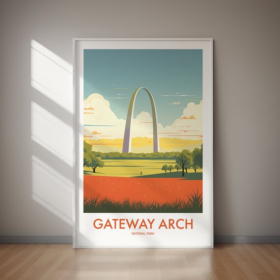 Gateway Arch National Park Vintage Saint Louis Sunset Scene Poster
