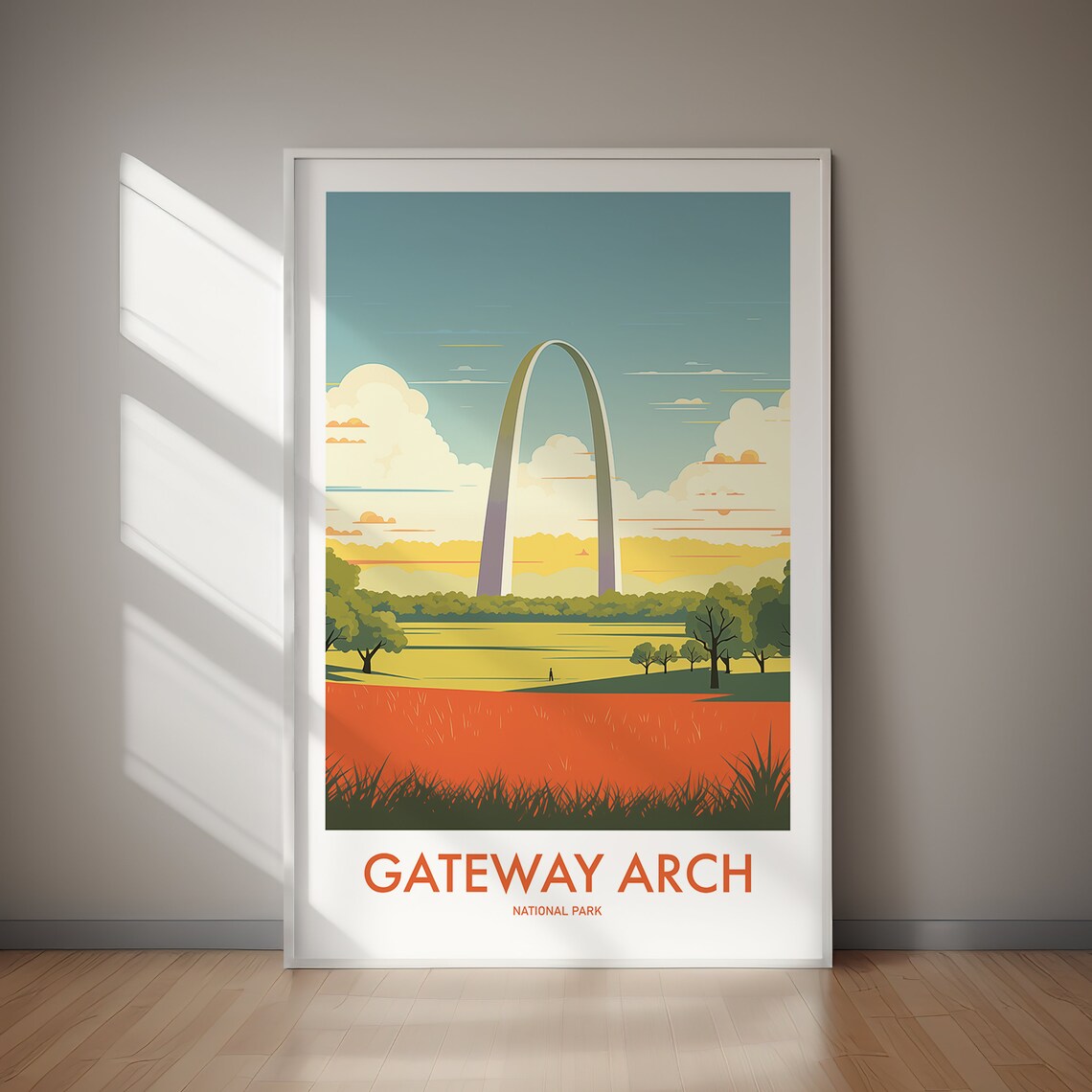 Gateway Arch National Park Vintage Saint Louis Sunset Scene Poster