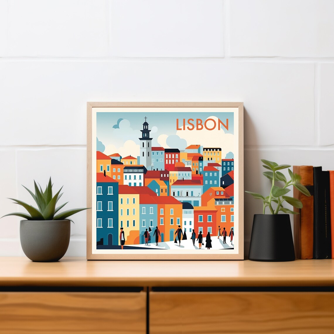 Lisbon Portugal Colorful Hillside Street Alfama Houses Travel Poster