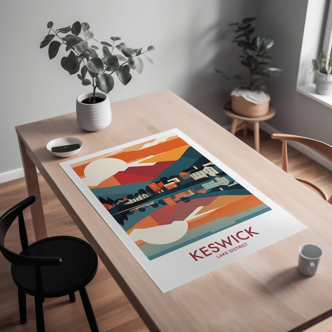 Keswick Lake District Lakeside Sunset Vintage Style Travel Poster - Image 2