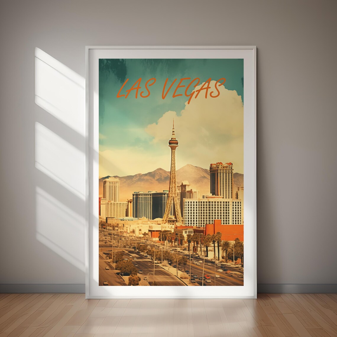 Las Vegas Nevada Strip Eiffel Tower Skyline Vintage City Poster