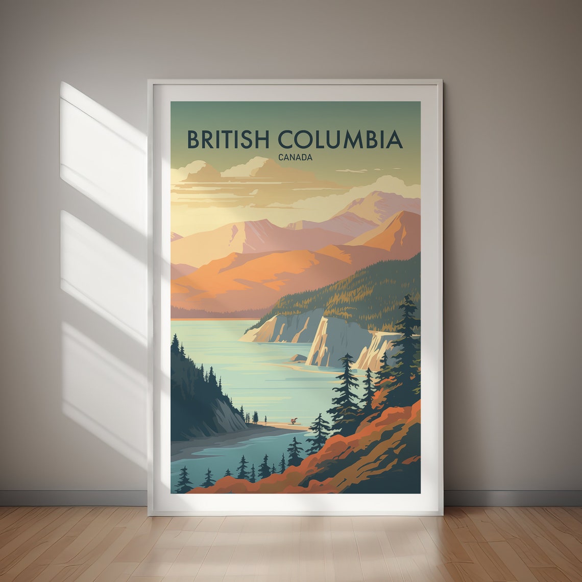 British Columbia Canada Fjord Lake Mountain Sunrise Travel Poster