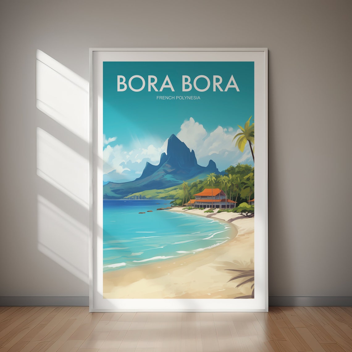 Bora Bora French Polynesia Volcano Palm Lagoon Travel Poster