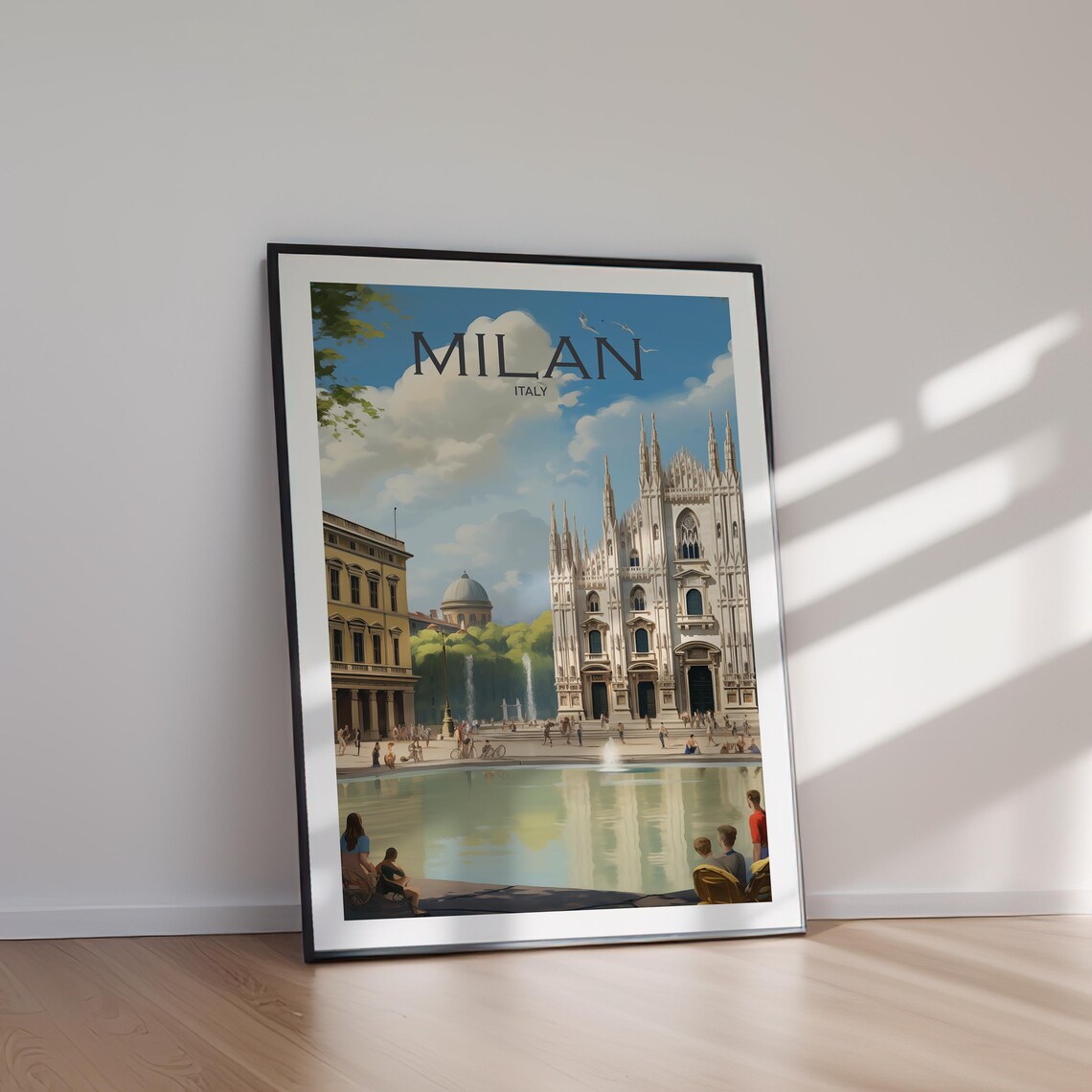 Milan Italy Duomo Cathedral Plaza Fountain Daytime Travel Poster - Image 2