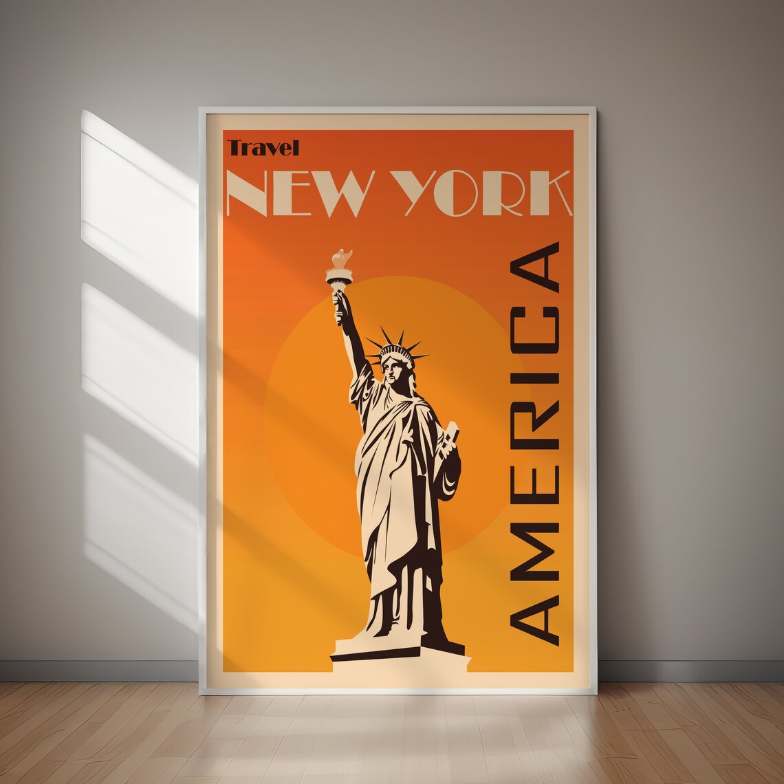 New York Statue of Liberty America Art Deco Orange Sunset Poster