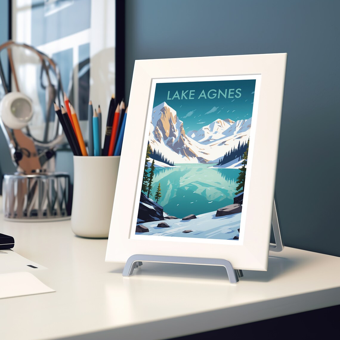 Lake Agnes Canada Snowy Peaks Turquoise Lake Travel Art Poster - Image 2