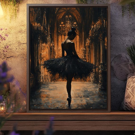 Dark Vintage Ballerina Print Moody Gothic Ballet Art Elegant Dancer Wall Decor Black Tutu Painting Romantic Baroque Poster