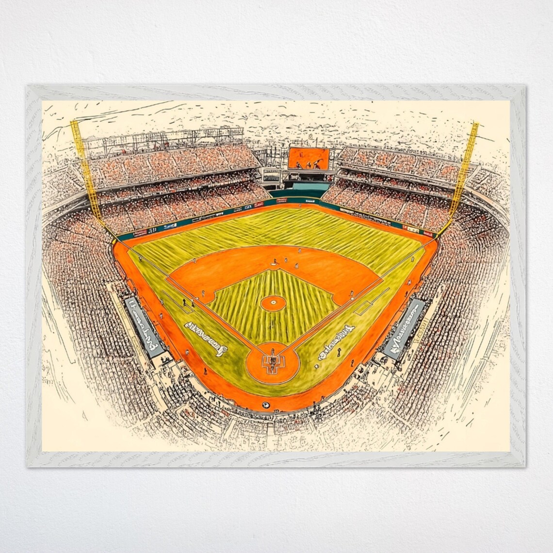 Aerial View Of A Baseball Stadium Full Of Fans Illustration Poster