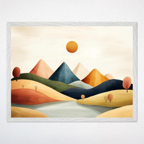 Mountain Wall Art Abstract Mountain Colorful Minimalist Poster For Gender Neutral Kids Room Or Playroom Decor