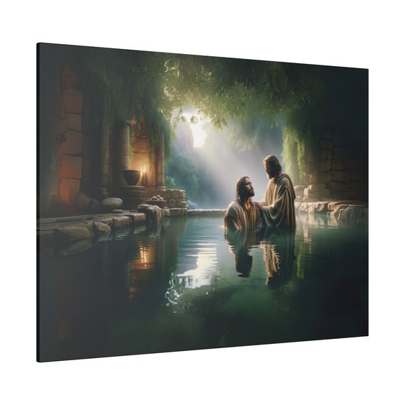 Jesuss Baptism At The Pool Of Bethesda Matte Print Christian Artwork From Bible Stories Fast Shipping