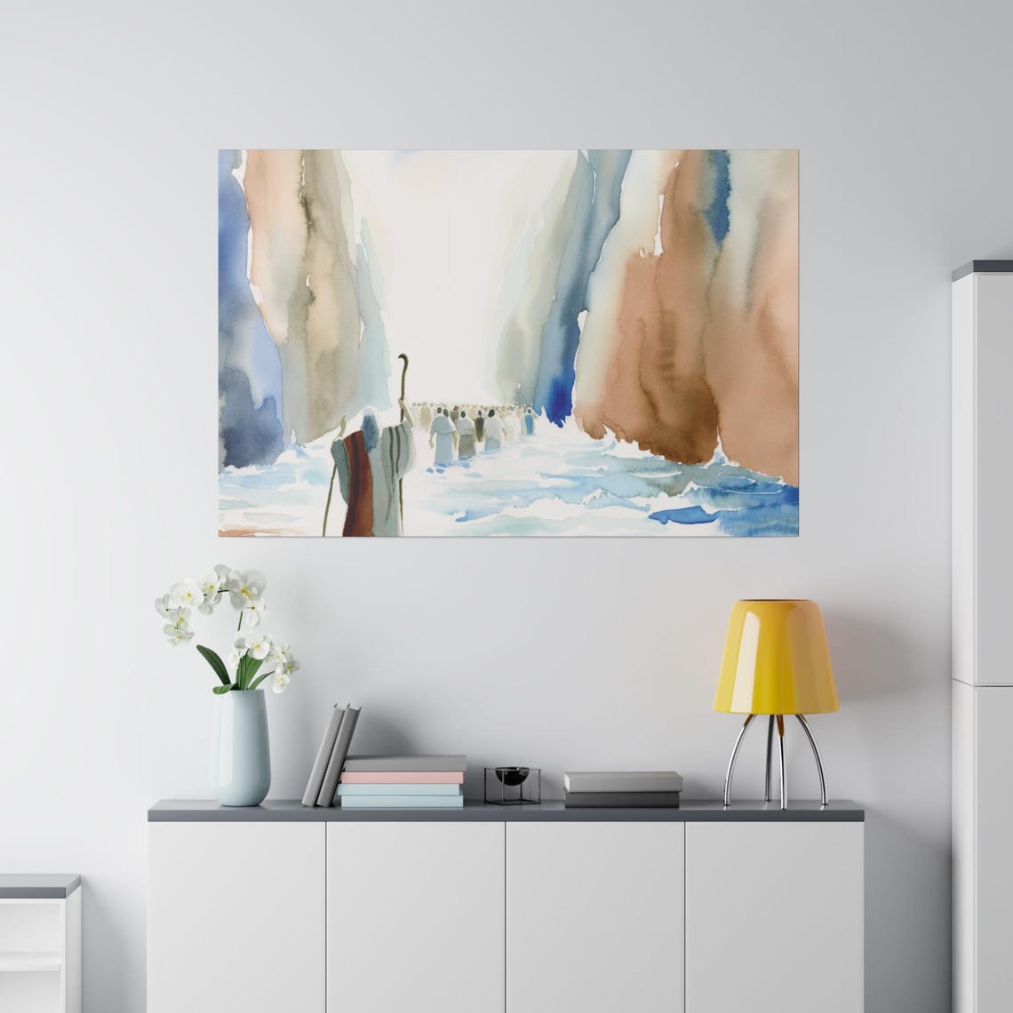 Soft Gentle Watercolor Moses Crossing The Red Sea Scene Poster - Image 4