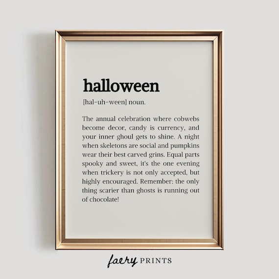 Halloween Definition Noun Dictionary Typography Spooky Season Poster
