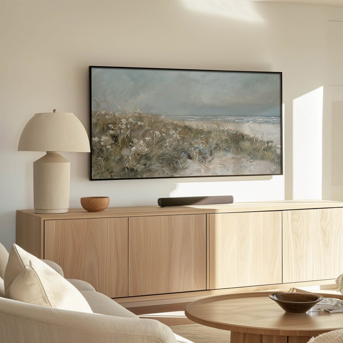 Muted Coastal Dunes Seagrass Beach Vintage Seascape Frame TV Poster