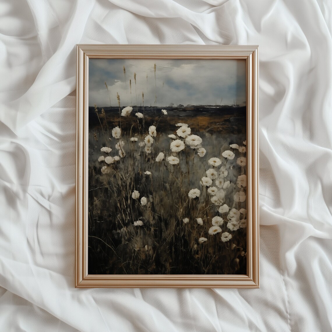 Moody Wildflower Landscape Vintage Art Print
