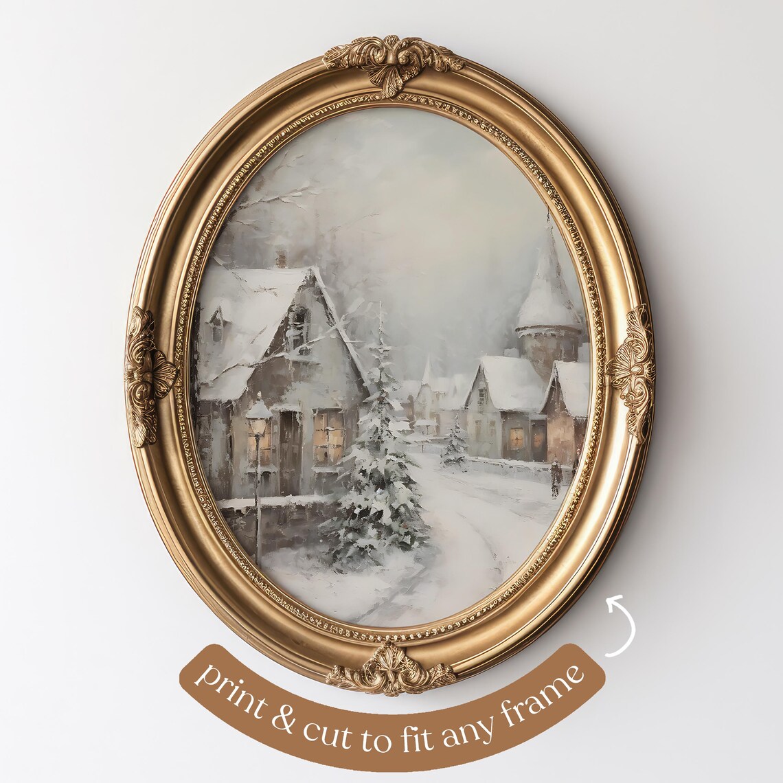 Winter Village Art Print, Snowy Christmas Scene - Image 4