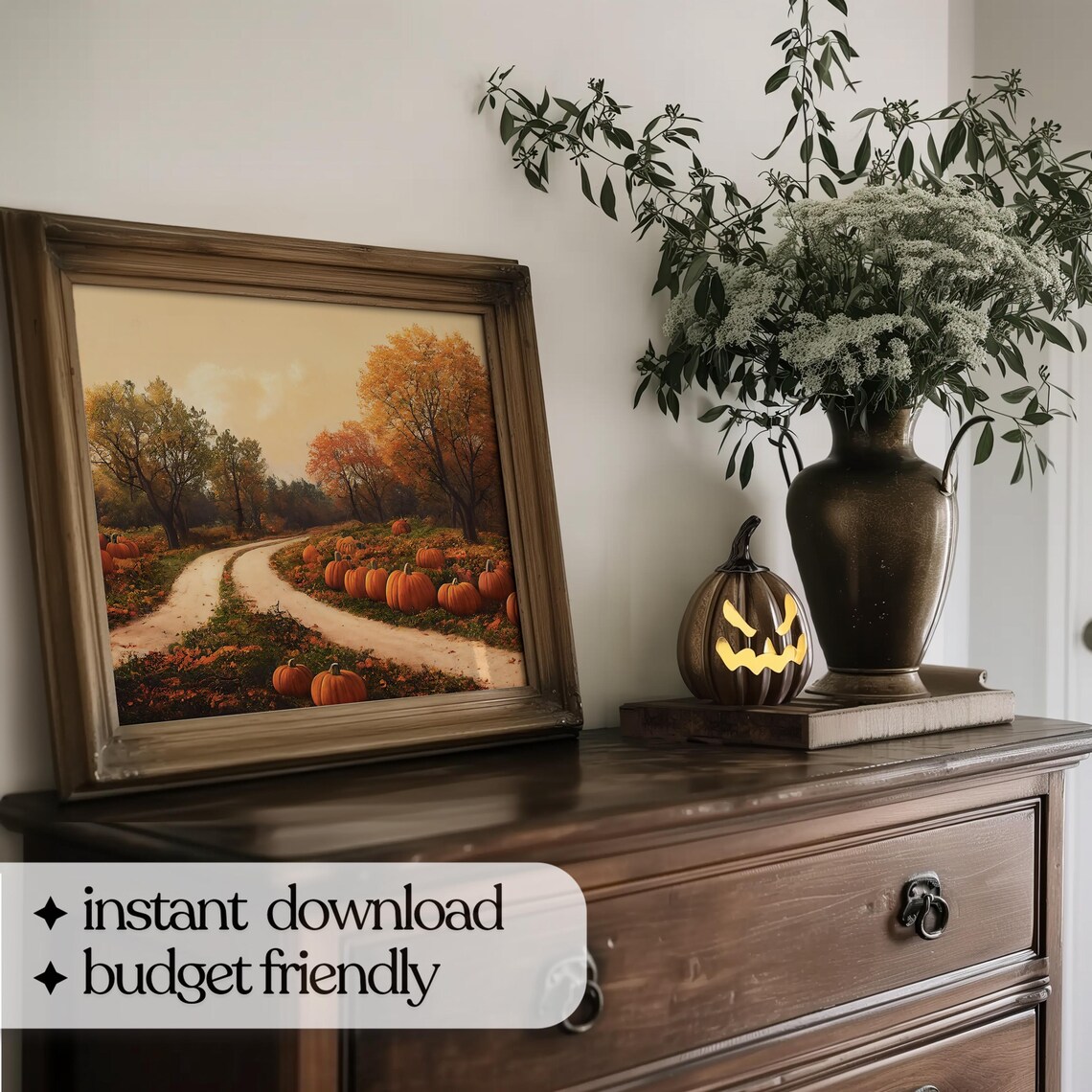 Pumpkin Patch Autumn Landscape Art Print - Image 5