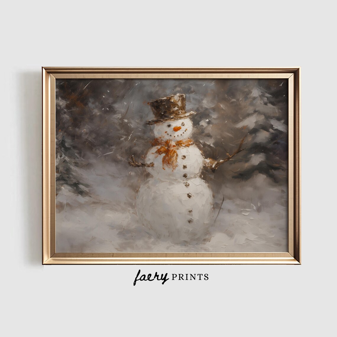 Snowman Vintage Winter Art Print, Festive Wall Art