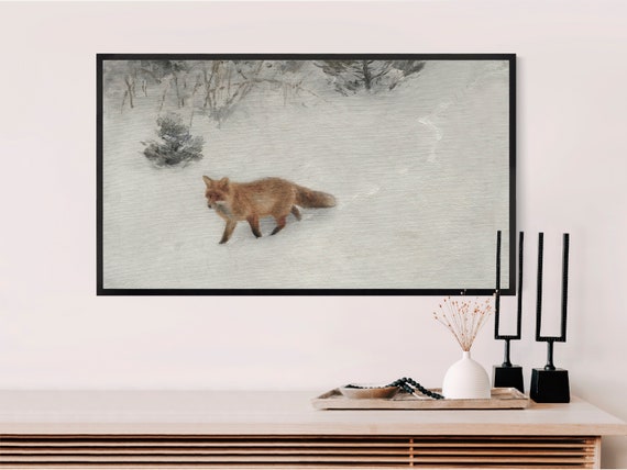 Red Fox Walking Through Snowy Winter Wilderness Painting Poster