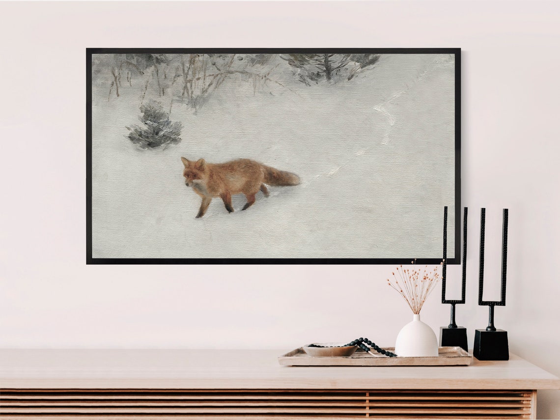 Red Fox Walking Through Snowy Winter Wilderness Painting Poster