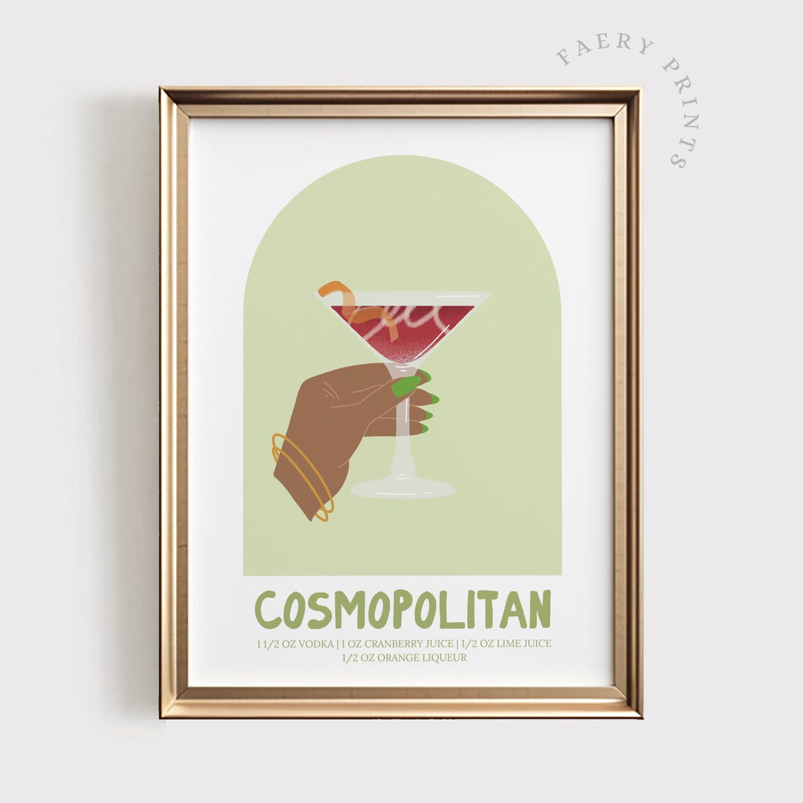 Cosmopolitan Cocktail Recipe Retro Bar Cart Mid Century Poster
