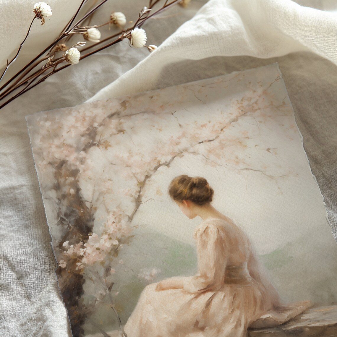 Spring Woman Under Cherry Blossom Tree, Vintage Art Print - Image 4