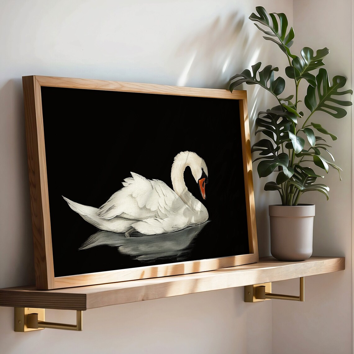 White Swan Painting, Dark Vintage Wall Art Print - Image 2