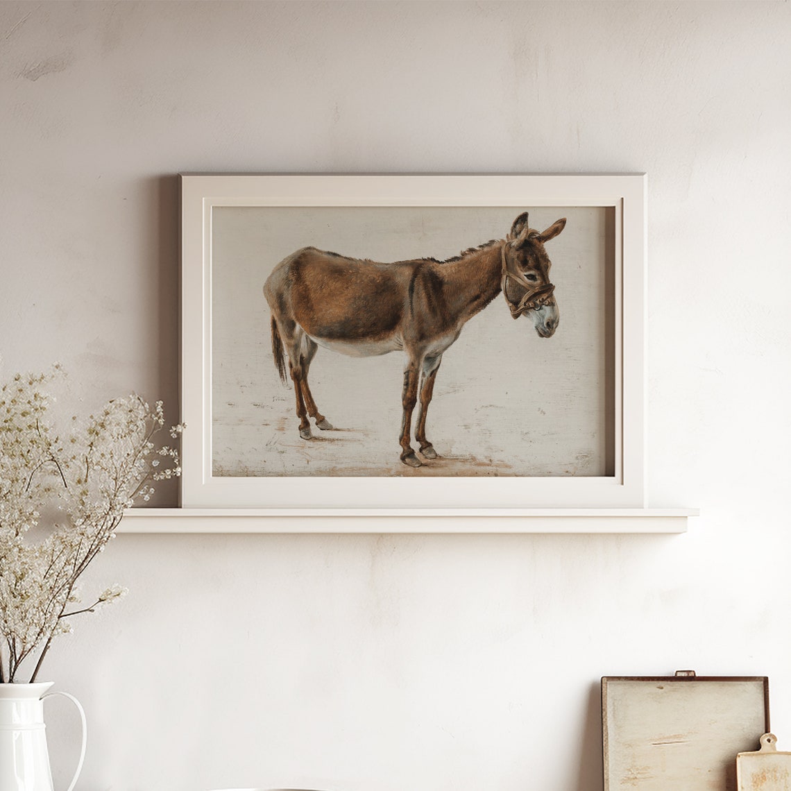 Vintage Brown Donkey Profile Rustic Farmhouse Animal Art Print