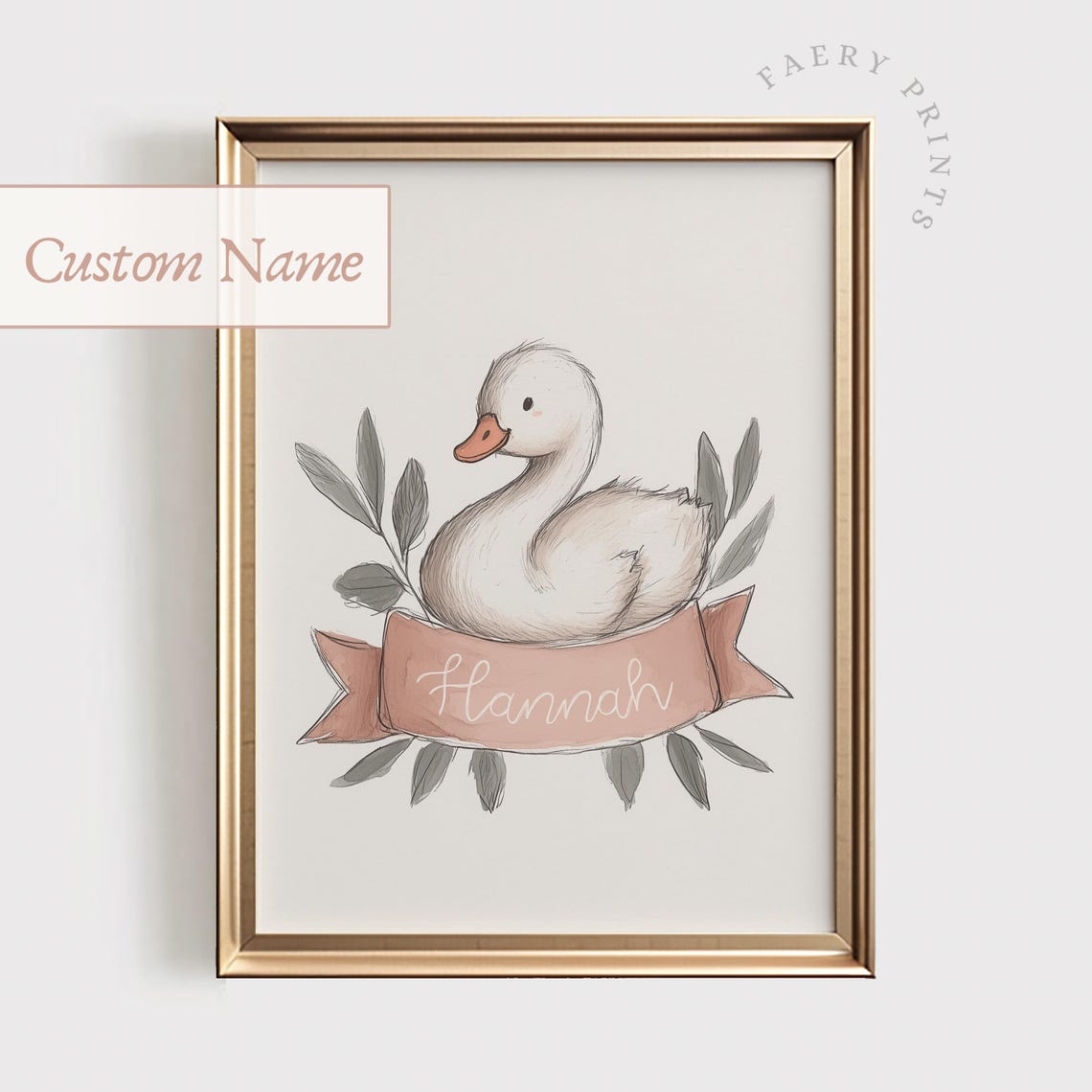 Custom Baby Name Swan Nursery Pink Personalized Girl Room Decor Poster
