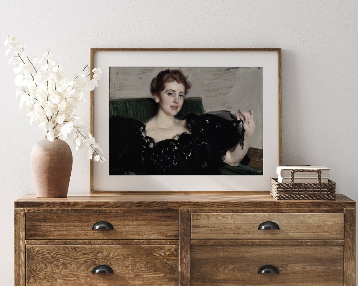Lady in Black Evening Gown Vintage Portrait Oil Painting Poster - Image 5