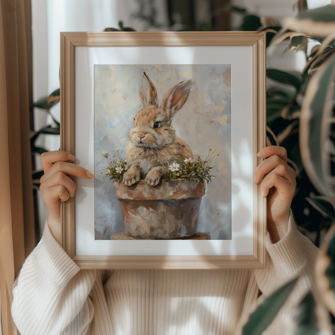 Easter Rabbit in a Flower Pot Art Print - Image 4